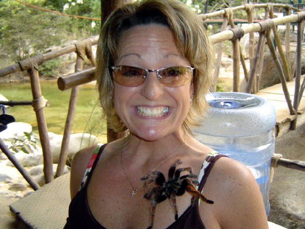 Julie braves holding the tarantula
