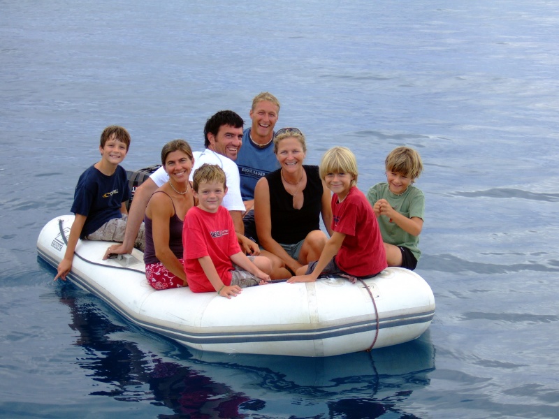 The happy crew of Elstes and Martins. How many people is that dinghy rated for?